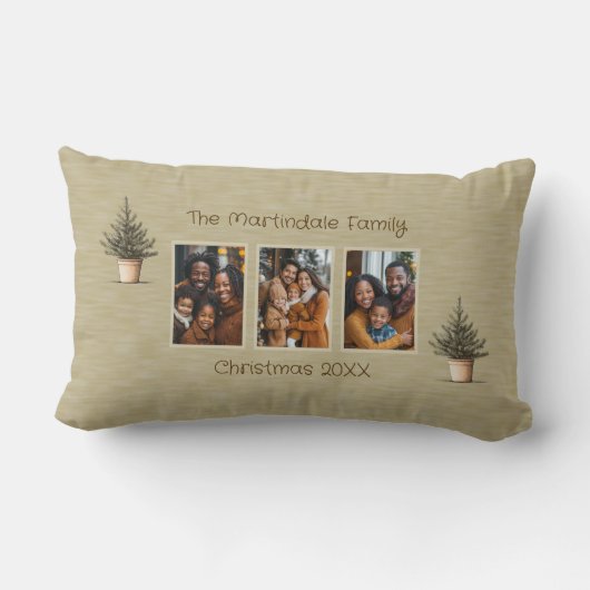 素朴クリスマスの木の写真パーソナライズされた3 ランバークッション (裏面)