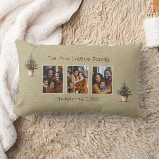 素朴クリスマスの木の写真パーソナライズされた3 ランバークッション (ブランケット)