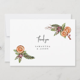 素朴クリスマスの緑のスパイス結婚ズ サンキューカード