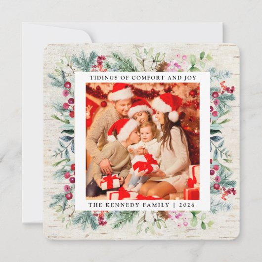 素朴クリスマスの緑の果実の写真の休日 シーズンカード (正面)