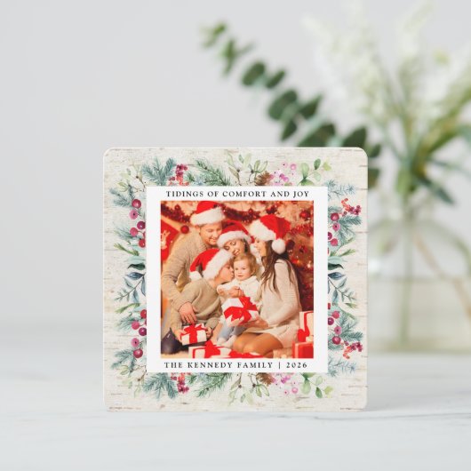 素朴クリスマスの緑の果実の写真の休日 シーズンカード (スタンド正面)