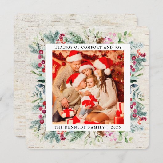 素朴クリスマスの緑の果実の写真の休日 シーズンカード (正面/裏面)