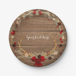 素朴クリスマスアントラーリースウッド&ライト ペーパープレート