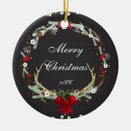 素朴クリスマスアントラーリースホリデーカスタム セラミックオーナメント