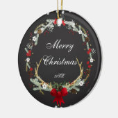 素朴クリスマスアントラーリースホリデーカスタム セラミックオーナメント (左)