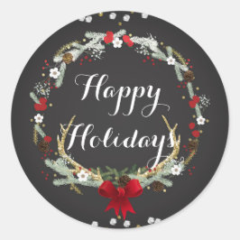 素朴クリスマスアントラーリースホリデーパーティーフェイバー ラウンドシール