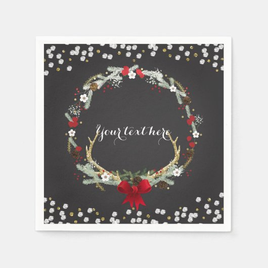 素朴クリスマスアントラーリースホリデーパーティー スタンダードカクテルナプキン (正面)