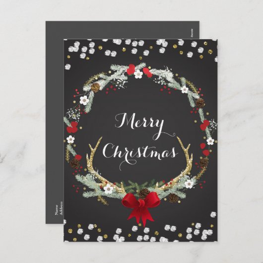 素朴クリスマスアントラーリースホリモダンデイ シーズンポストカード (正面/裏面)