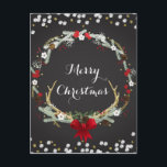 素朴クリスマスアントラーリースホリモダンデイ シーズンポストカード<br><div class="desc">素朴クリスマスアントラーリースホリデーモダンはがき。写真カスタマイズと文字で</div>