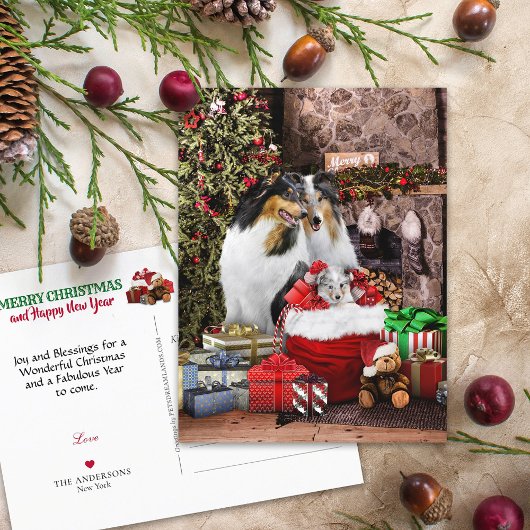 素朴クリスマスイブ、ラフなコリードッグス – 休日 ポストカード