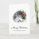 素朴クリスマスウィンターマウンテンキャビン雪の球体 カード (正面)