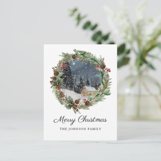 素朴クリスマスウィンターマウンテンキャビン シーズンポストカード (スタンド正面)