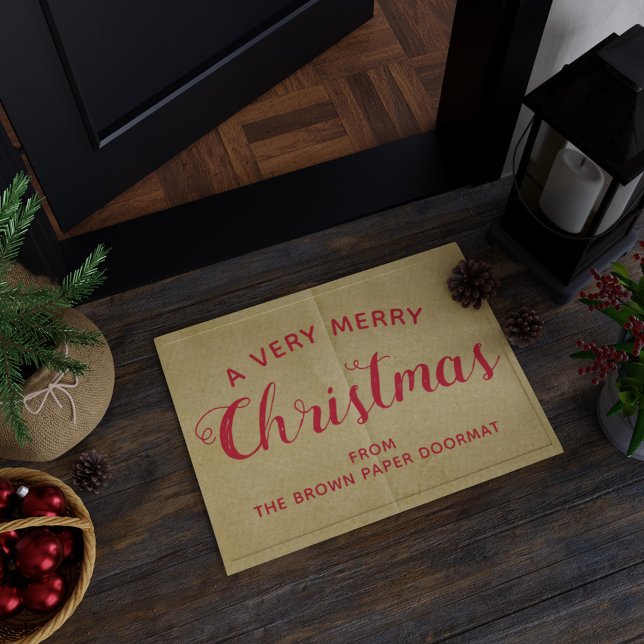 素朴クリスマスウェルカムブラウン紙の外観 ドアマット (A very merry Christmas doormat. Just add your name)