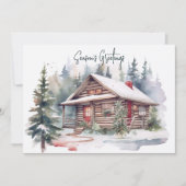 素朴クリスマスウォーターカラーウッドランドキャビン シーズンカード (正面)