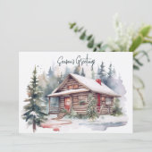 素朴クリスマスウォーターカラーウッドランドキャビン シーズンカード (スタンド正面)