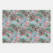 素朴クリスマスウォーターカラーピネコーン&ベリー ラッピングペーパーシート (正面3)