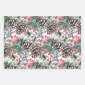 素朴クリスマスウォーターカラーピネコーン&ベリー ラッピングペーパーシート (正面)