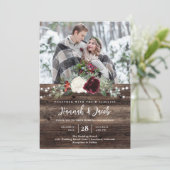 素朴クリスマスウッドストリングライトフォトズ結婚ズ 招待状 (スタンド正面)