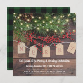 素朴クリスマスカントリーホリデーパーティー招待状 (正面/裏面)