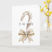 素朴クリスマスキャンディーケーンクリームシルバーグラムボウ カード (黄色い花)