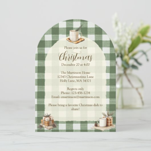 素朴クリスマスギフトマググリーンジンガムアーチ 招待状 (スタンド正面)