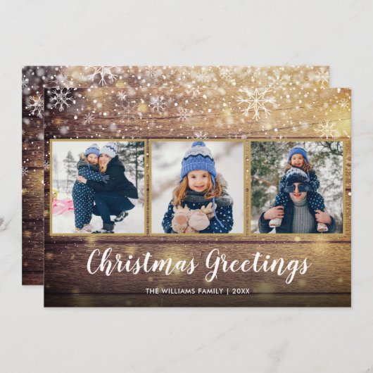 素朴クリスマスグリーティングカントリーウッド3写真 シーズンカード (正面/裏面)