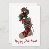 素朴クリスマスストッキングフラットホリデーカード シーズンカード (正面/裏面)