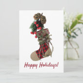 素朴クリスマスストッキングフラットホリデーカード シーズンカード (スタンド正面)