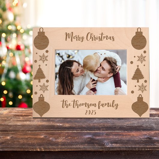 素朴クリスマスツリーのスノーフレークオーナメントスクリプト レーザー彫刻フレーム