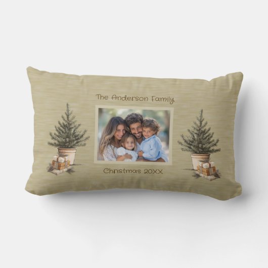 素朴クリスマスツリーギフト家族の写真 ランバークッション (裏面)