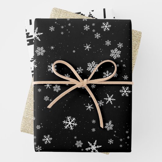 素朴クリスマスツリースノーフレーククリスマスホリデー ラッピングペーパーシート (インサイチュ)