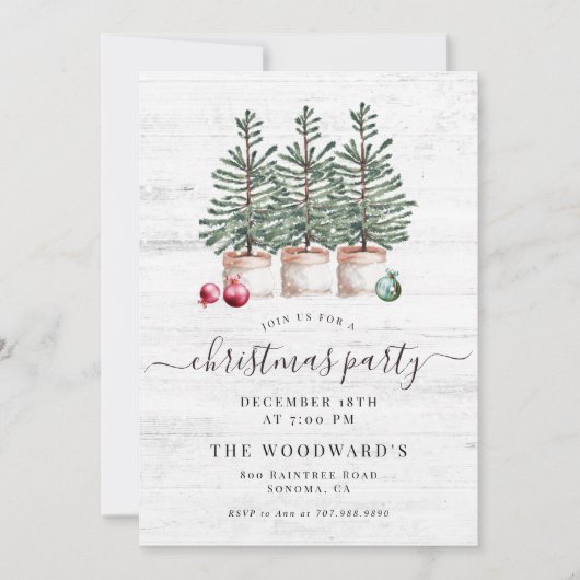 素朴クリスマスツリーズホリデーパーティー 招待状 (正面)