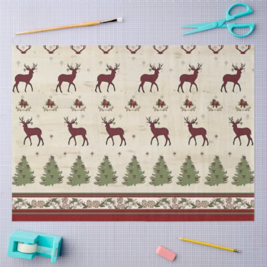 素朴クリスマスツリーディアバッファロープレイドwウッド 薄葉紙 (クラフト)