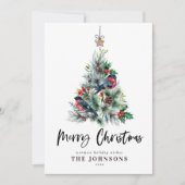 素朴クリスマスツリーホリーバードホリデー シーズンカード (正面)