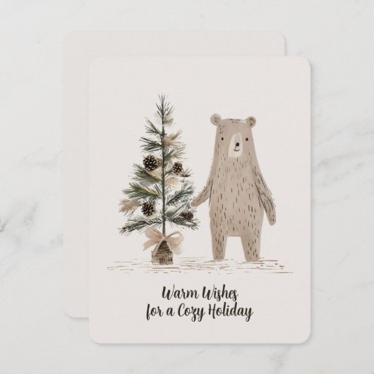 素朴クリスマスツリー付きウッドランドベア シーズンカード (正面/裏面)