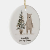 素朴クリスマスツリー付きウッドランドベア セラミックオーナメント (右)