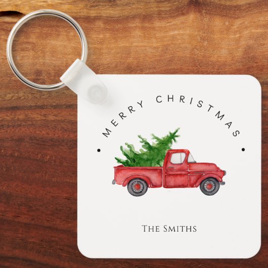 素朴クリスマスツリー付きレッドウォーター色トラック キーホルダー (正面)