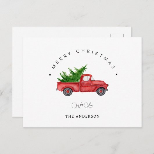素朴クリスマスツリー付きレッドウォーター色トラック シーズンポストカード (正面/裏面)
