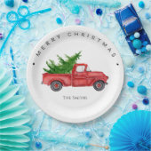 素朴クリスマスツリー付きレッドウォーター色トラック ペーパープレート (パーティー)