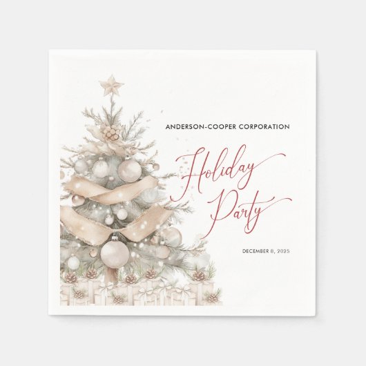 素朴クリスマスツリー企業のホリデーパーティー スタンダードカクテルナプキン (正面)