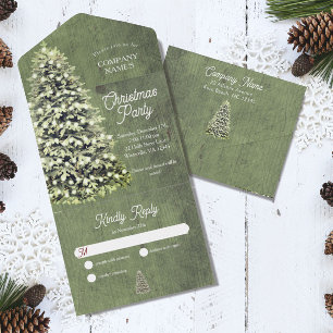 素朴クリスマスツリー会社パーティーホリデーグリーン オールインワン招待状