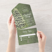 素朴クリスマスツリー会社パーティーホリデーグリーン オールインワン招待状 (貼ってはがせる)