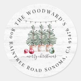 素朴クリスマスツリー差出人住所シール ラウンドシール