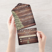 素朴クリスマスツリー文字列ライト会社パーティー オールインワン招待状 (貼ってはがせる)