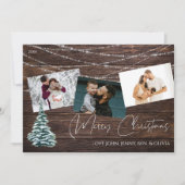 素朴クリスマスツリー3写真とライト、木のカード 招待状 (正面)