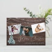 素朴クリスマスツリー3写真とライト、木のカード 招待状 (スタンド正面)