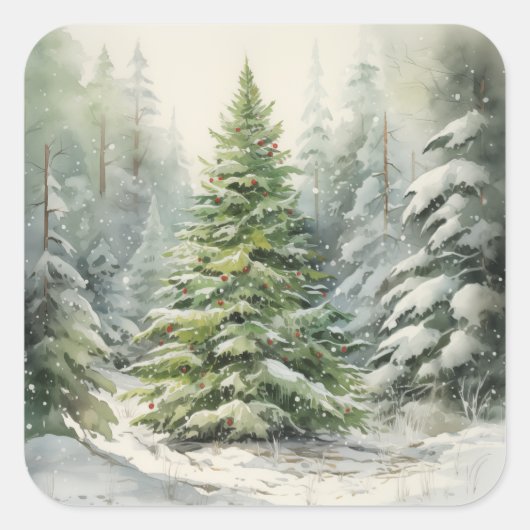 素朴クリスマスツリー スクエアシール (正面)