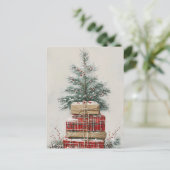 素朴クリスマスツリー&プレイドギフトスタック シーズンポストカード (スタンド正面)