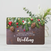 素朴クリスマステーブルとパイン&スノー結婚 招待状 (スタンド正面)