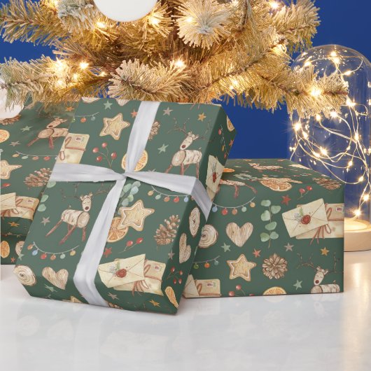 素朴クリスマストナカイ水カラーフェスティバル ラッピングペーパー (クリスマス)